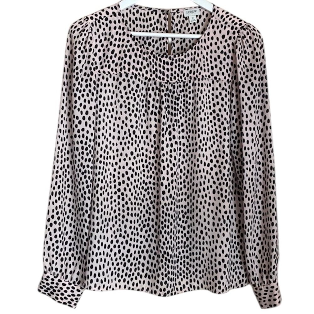 J.CREW PINK AND BLACK POLKA DOT BLOUSE